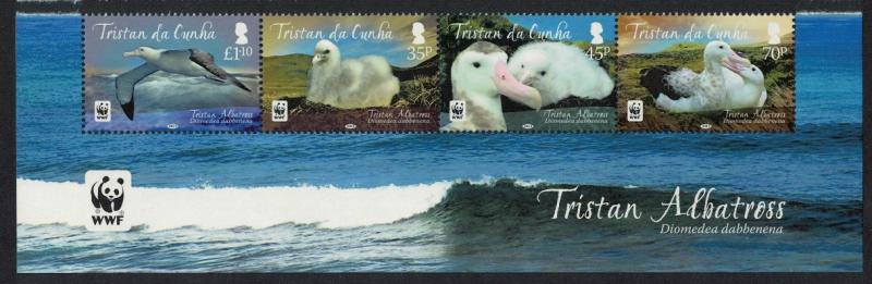 Tristan da Cunha WWF Albatross Bird Bottom strip of 4v WWF Logo SG#1063-1066