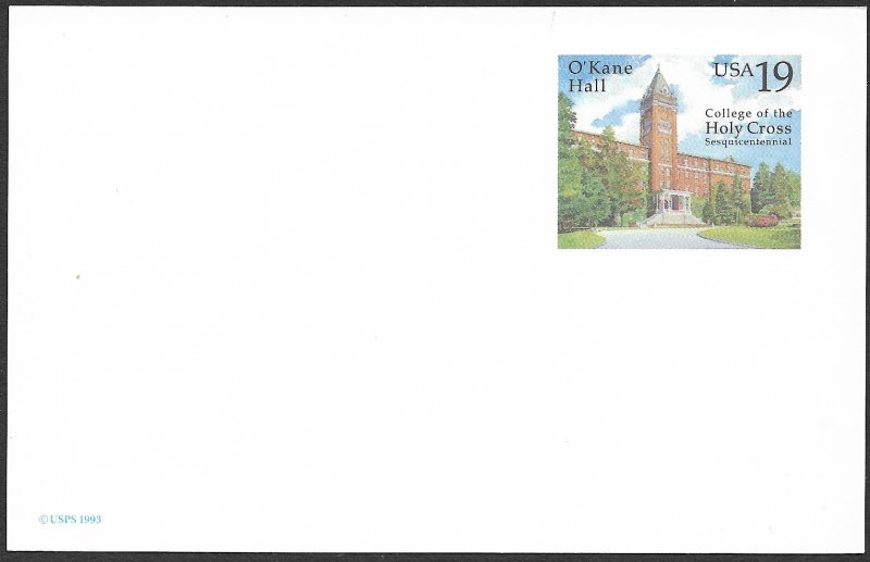 USA 1993 19c O'Kane Hall College of the Holy Cross Postal Card Sc UX171 Unused