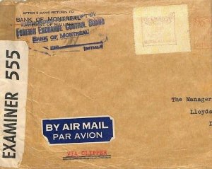 CANADA WW2 Cover Censor CLIPPER Air Mail 1941 Bank of Montreal Meter Label VV154