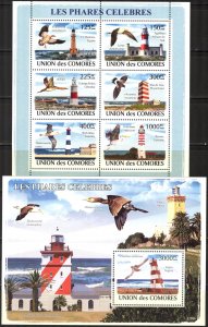 Comoro Islands 2008 Lighthouses Birds Sheet + S/S MNH