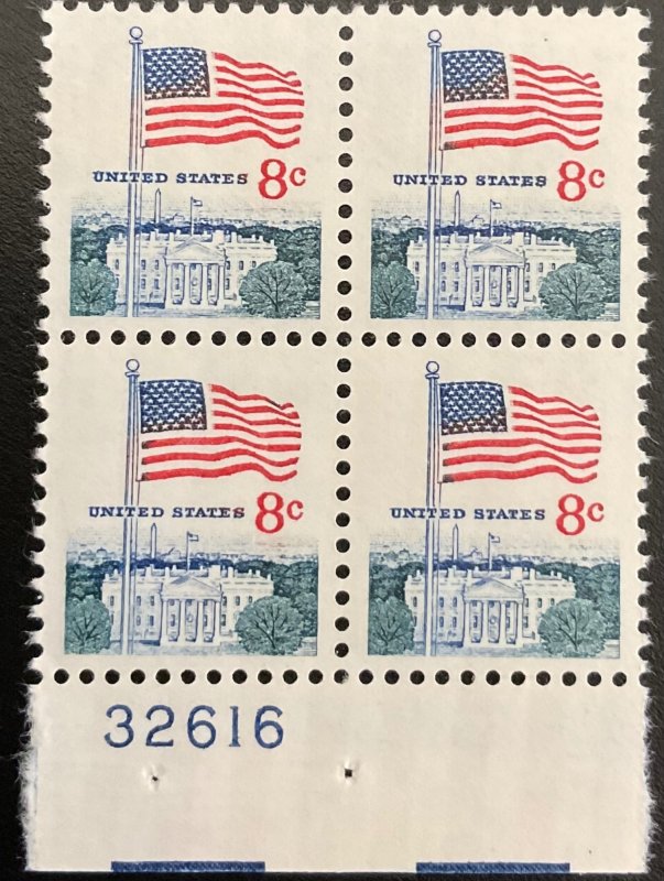 US #1338F MNH Zip/Mail Early Block of 4 Flag Over White House SCV $1.20 L23