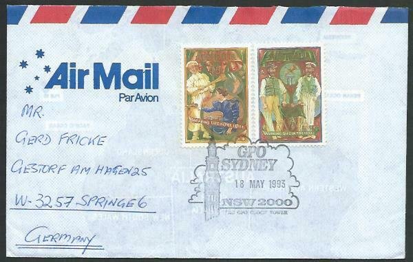 AUSTRALIA 1993 cover to Germany - nice franking - Sydney pictorial pmk.....12806