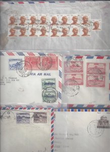 PAKISTAN INDIA 1950's 5 AIR MAIL COVERS VARIOUS FRANKINGS TO US