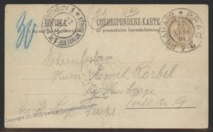 Austria 1901 PRAGUE VINOHRADY Rohrpost  RP20 Pneumatic Mail Postal Card C 108603