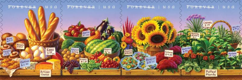 US 4915a Farmers Markets forever strip (4 stamps) MNH 2014 