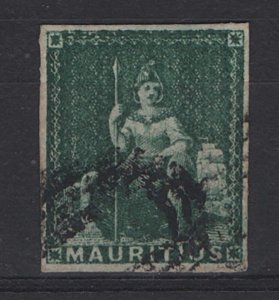 Mauritius 1858 (4d) green sg27 very fine used 4 good margins cat £200