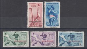 Italy, Aegean Islands Sc 31-35 MLH. 1934 Soccer issue of Italy, cplt set, fresh