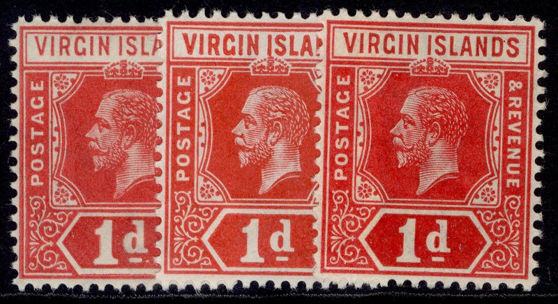 BRITISH VIRGIN ISLANDS GV SG70 +70b +70c, 1d SHADE VARIETIES, LH MINT. Cat £60+