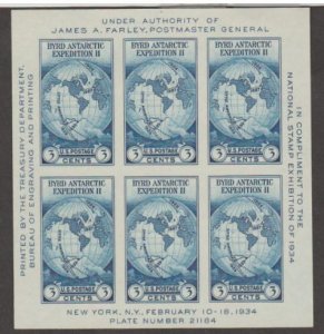 U.S. Scott #735 Byrd Antarctic Stamp - Mint Souvenir Sheet