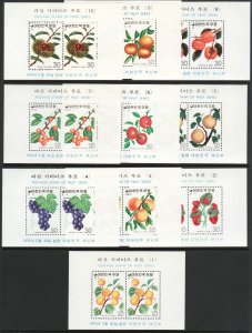 1974 Korea Fruit issue souvenir sheet set MNH Sc# 893a / 902a CV $40.25