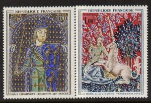 France 1106-7 MNH Art, Lady & Unicorn Tapestry, Champleve Enamel