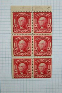 US Sc#319p  or g booklet pane 6 Mint MLH E Plate Guide line