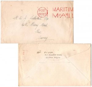 Great Britain Soldier's Free Mail c1950 Post Office Maritime Mail to Kew, Eng...