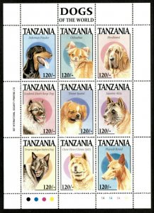 Tanzania 1994 - Dogs of the World, Chihuahua, Akita - Sheet of 9v - 1177 - MNH