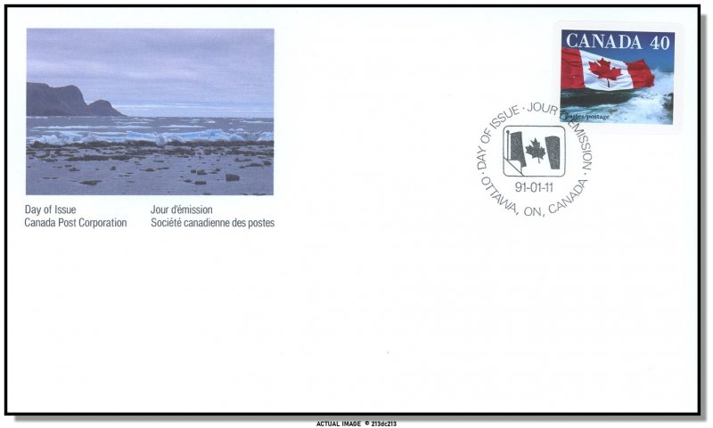 Canada FDC #1193 - Single from BK127 (1193a) - Flag over Seacoast (1991) 40¢