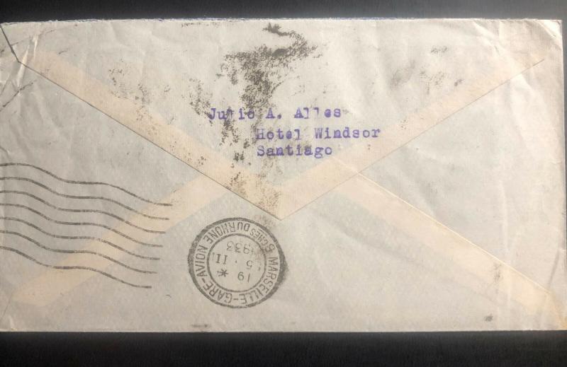 1933 Santiago Chile Airmail Cover To Zurich Switzerland Via Marseille