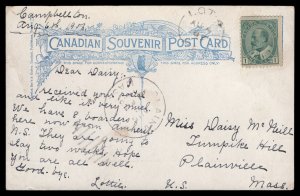 #89 1c Edward on postcard (not tied but belongs) with Lot 4, PEI split ring (...
