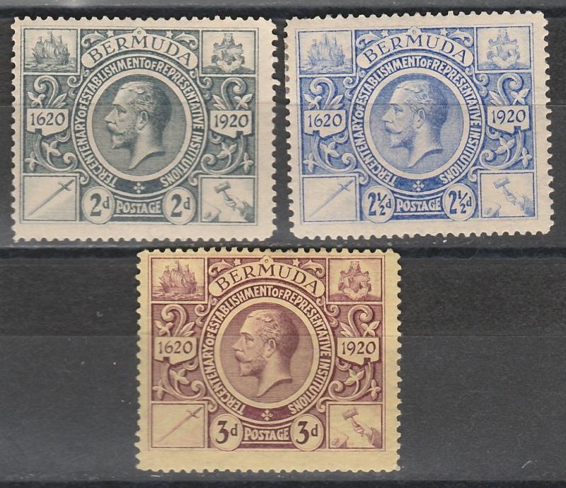 BERMUDA 1921 KGV 300TH ANNIVERSARY 2D 21/2D AND 3D 