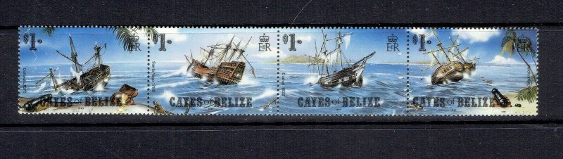 CAYES OF BELIZE - 1985 SHIPWRECKS - STRIP OF 4 - SCOTT 26 - MNH