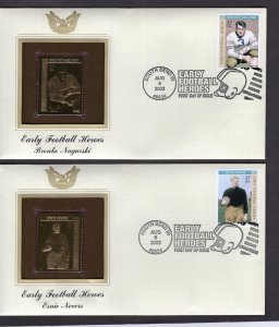 3808-3811 Early Football Heroes, set/4 FDC PCS gold replicas