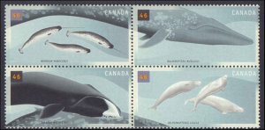 Canada #1871a, Complete Set, Block of 4, 2000, Whales, Never Hinged