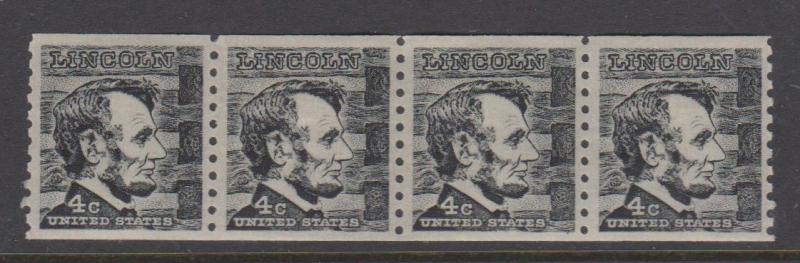 USA #1303 Lincoln Coil Strip of 4