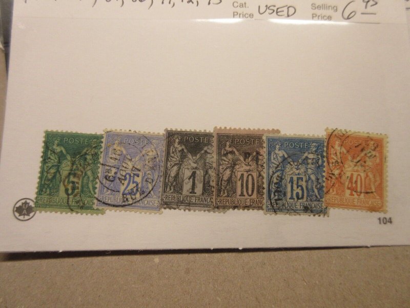 FRANCE Scott 78, 81, 86, 91, 92, 95, YYPE II, USED Cat $6.95