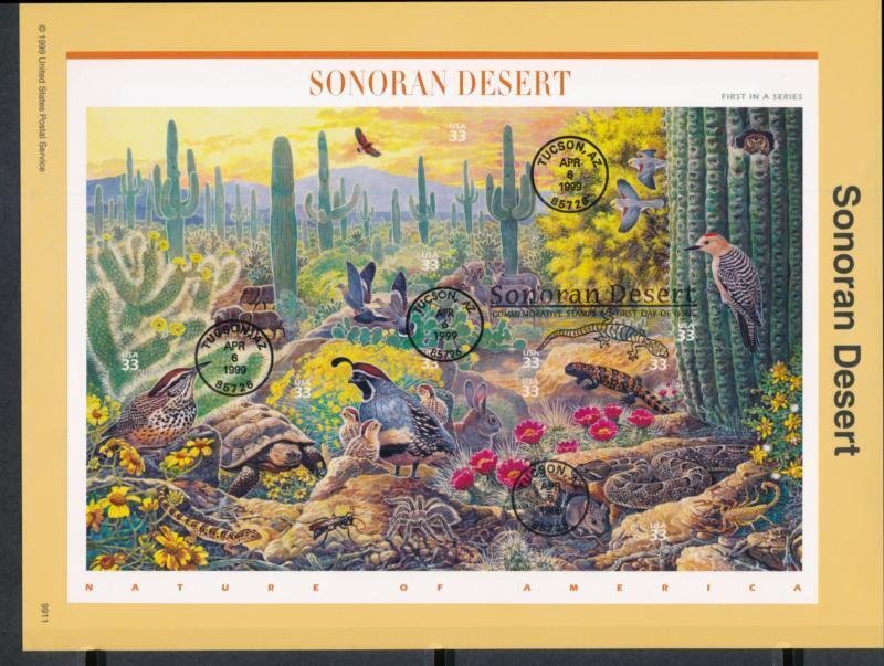 USPS 1999 SOUVENIR PAGE 33c SONORAN DESERT #3293 