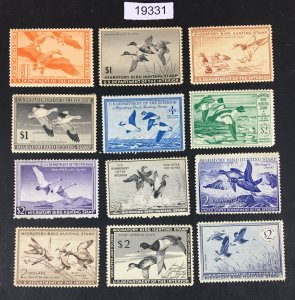 MOMEN: US STAMPS # RW11-RW22 MINT OG 11H/1 UNUSED NO GUM(RW17) $785 LOT #19331