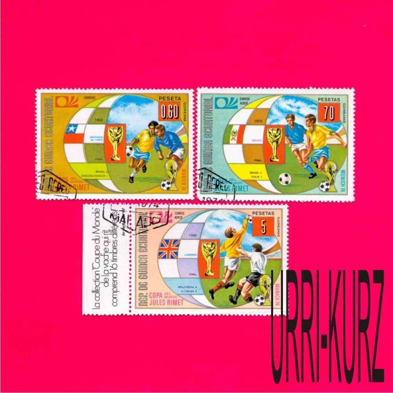 EQUATORIAL GUINEA 1974 Sport Football Soccer Flags World Cup Munich(Germany) 3v
