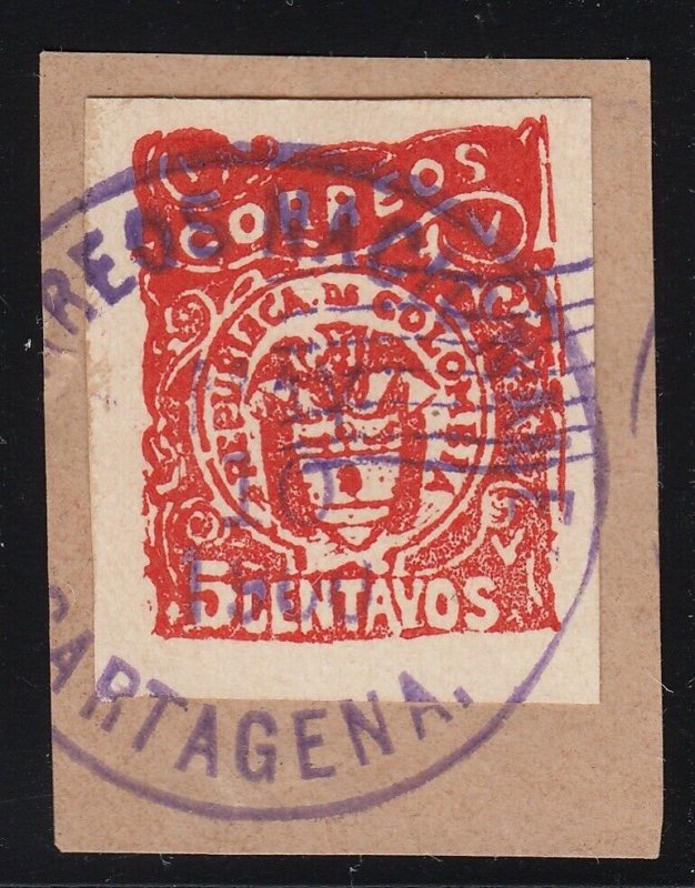 Colombia 1900 Cartagena Issues 5c Red on Piece Used. Scott 174