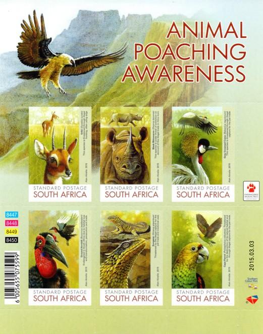 South Africa - 2015 Animal Poaching Awareness Sheet MNH**