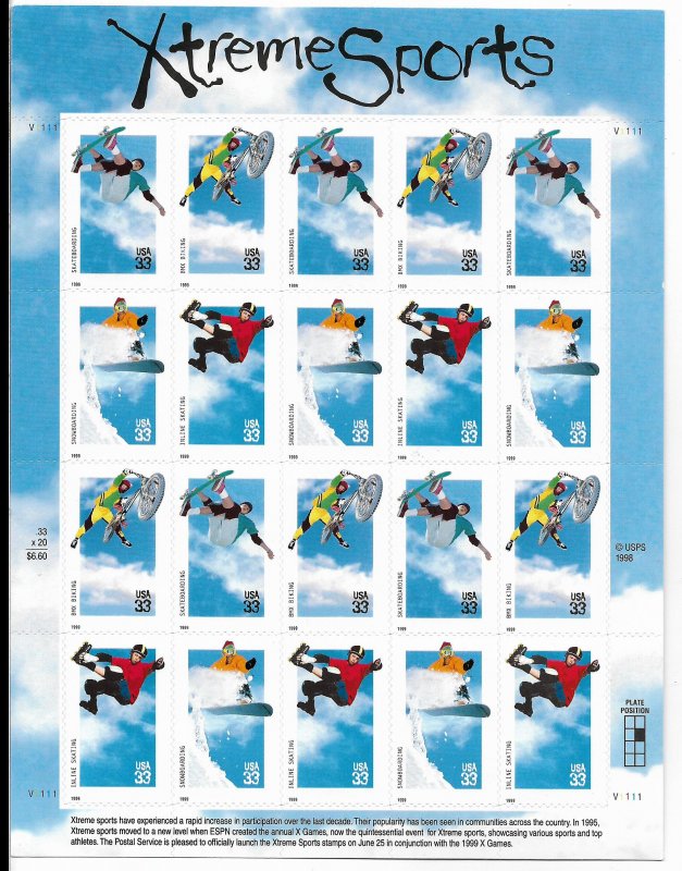 USA 3321-3324 MNH SHEETS XTREME SPORTS