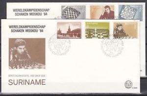 Suriname, Scott cat. 689-694. World Chess Championship. 2 First day covers. *