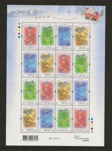 Hong Kong 2002 Christmas complete sheet (4 sets of sg.1146-7) MNH