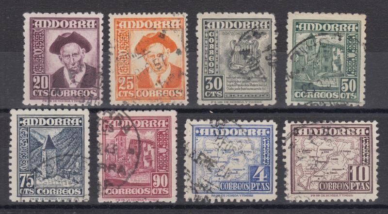 Spanish Andorra Sc 40/49 used. 1948-53 definitives, 8 different from set