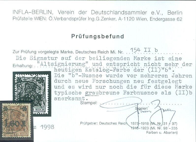 GERMANY : 1921. Michel #154IIb Fresh & VF, Used stamp. RARE stamp. Signed, Cert.