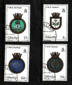 Gibraltar-Sc#449-52- id5-used set-Royal Navy Crests-Ships-1983-