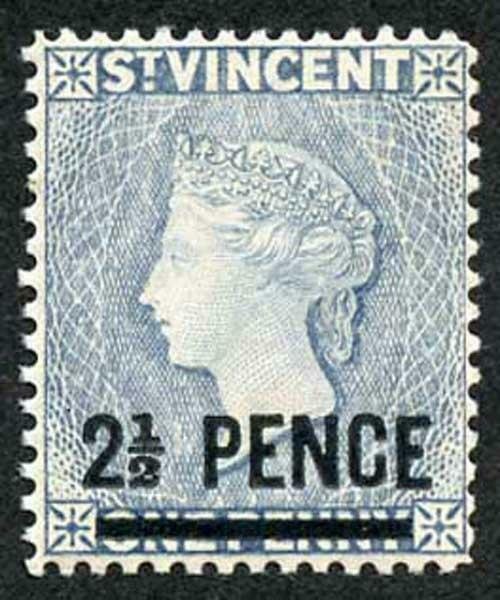 St Vincent SG55 2 1/2d on 1d Grey-Blue SUPERB U/M