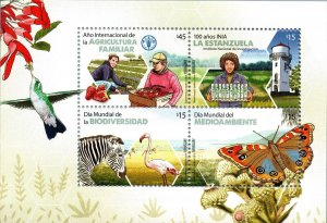 Nature Food Fruits Zebra Flamingo Butterfly Hummingbird thistle Uruguay MNH S/S 