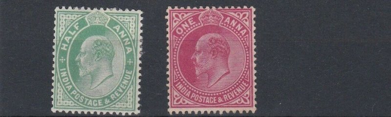 INDIA  1906 - 07     S G 149 - 150   1/2A ON 1A      MH  NO GUM