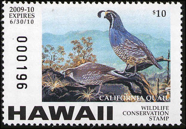 HAWAII #14 2009 STATE DUCK STAMP CALIFORNIA QUAIL by Joy Keown