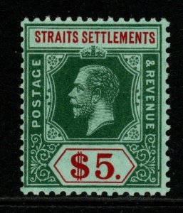 MALAYA STRAITS SETTLEMENTS SG212 1913 $5 GREEN & RED/GREEN WHITE BACK MTD MINT