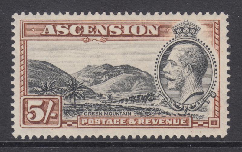 Ascension Sc 32 MLH. 1934 5sh KGV & Green Mountain, top value to set