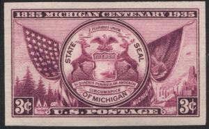 SC#778c 3¢ Michigan Statehood TIPEX Souvenir Sheet Single (1936) MNH