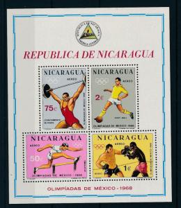 [19659] Nicaragua 1968 Olympic Games Mexico Weightlifting Football Sheet MNH