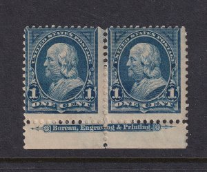 1895 Franklin 1c blue Sc 264 MH heavy hinged bottom imprint pair (C7