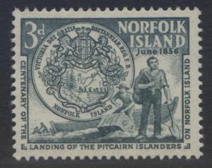 Norfolk Is - Scott 19- First Settlers-1956 - MVLH - Bluish Grn- Single 3d Stamp1