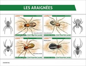 Central Africa - 2023 Spiders, Black Lace-weaver - 4 Stamp Sheet - CA230315a