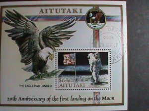 ​AITUTAKI  STAMP-1989-20TH ANNIVERSARY OF FIRST MAN ON THE MOON  CTO STAMP S/S